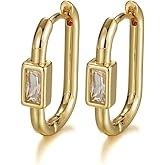 Verdantora 18K Gold Plated Chunky Square Hoops for Women Hypoallergenic Minimalist Cubic Zirconia U Shape Huggies Dainty Gold Earring Jewelry Gifts for Women Mother Daughter