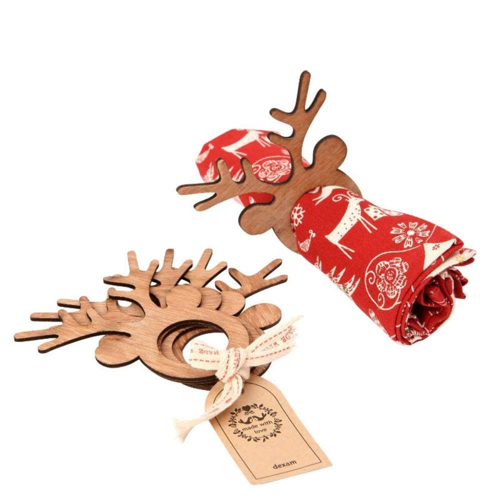 Yuletide Reindeer Wooden Napkin Rings Set of 4