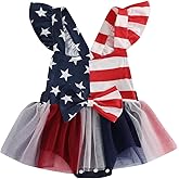 Kiluex Baby Girl July 4th Outfits Fly Sleeve Square Neck Tulle Tutu Romper Dress Newborn American Flag Outfits
