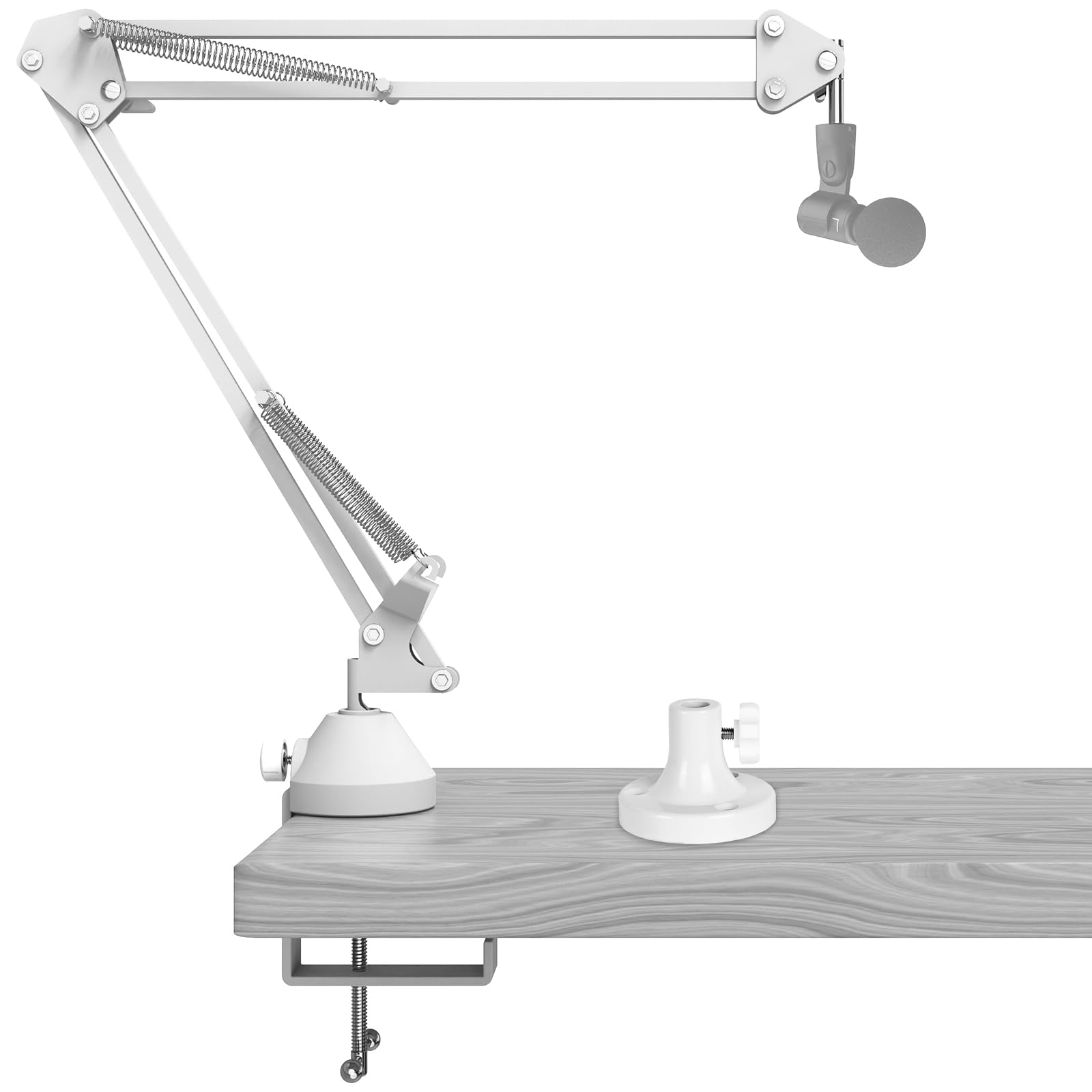 Geekria for Creators Microphone Boom Arm Compatible with Shure MV88+, SM7B, MV7, MV7X; Modern White Clamp Stand with Tabletop Flange Mount, Suspension Mic Stand for Studio Recording