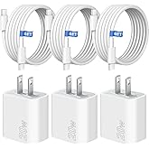 iPhone 16 15 Fast Charger [Apple MFi Certified] 3 Pack 20W USB C Wall Charger Block 6FT USB C to C Charger Cable Compatible w