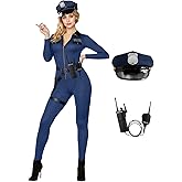 VEXOOM Women Police Costume,Cop Costume Outfit for Adult Police Officer Romper Costume Halloween Cosplay Party Events