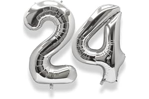 AULE 40 Inch Large 24 Balloon Numbers Silver, Big Foil Number Balloons, Giant Helium Happy 24th Birthday Party Decorations for Man and Women, Huge Mylar Anniversary Party Supplies