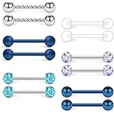 SCERRING 14G Stainless Steel Clear CZ Shield Nipple Ring Tongue Barbell Rings Bars Retainer Body Piercing Jewelry for Women Men 12-18PCS