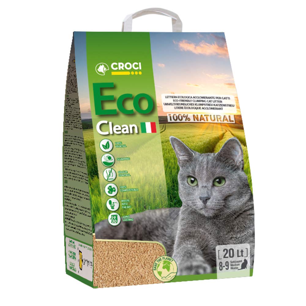 Croci Eco Clean Litter 20 L - Clumping Cat Litter, Biodegradable, flushes down the toilet, 100% vegetable, Long lasting Anti-odor Sand