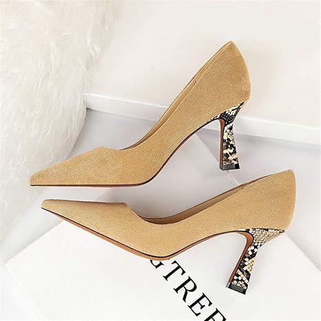 Amazon Co Jp ハイシックヒールの裁判所の靴女性 のファッションシンプルシングルの靴セクシーなフォーマル行事スエードブラックの浅い口の快適なオフィスワーク結婚式イブニングパーティー Apricot 41 ホーム キッチン