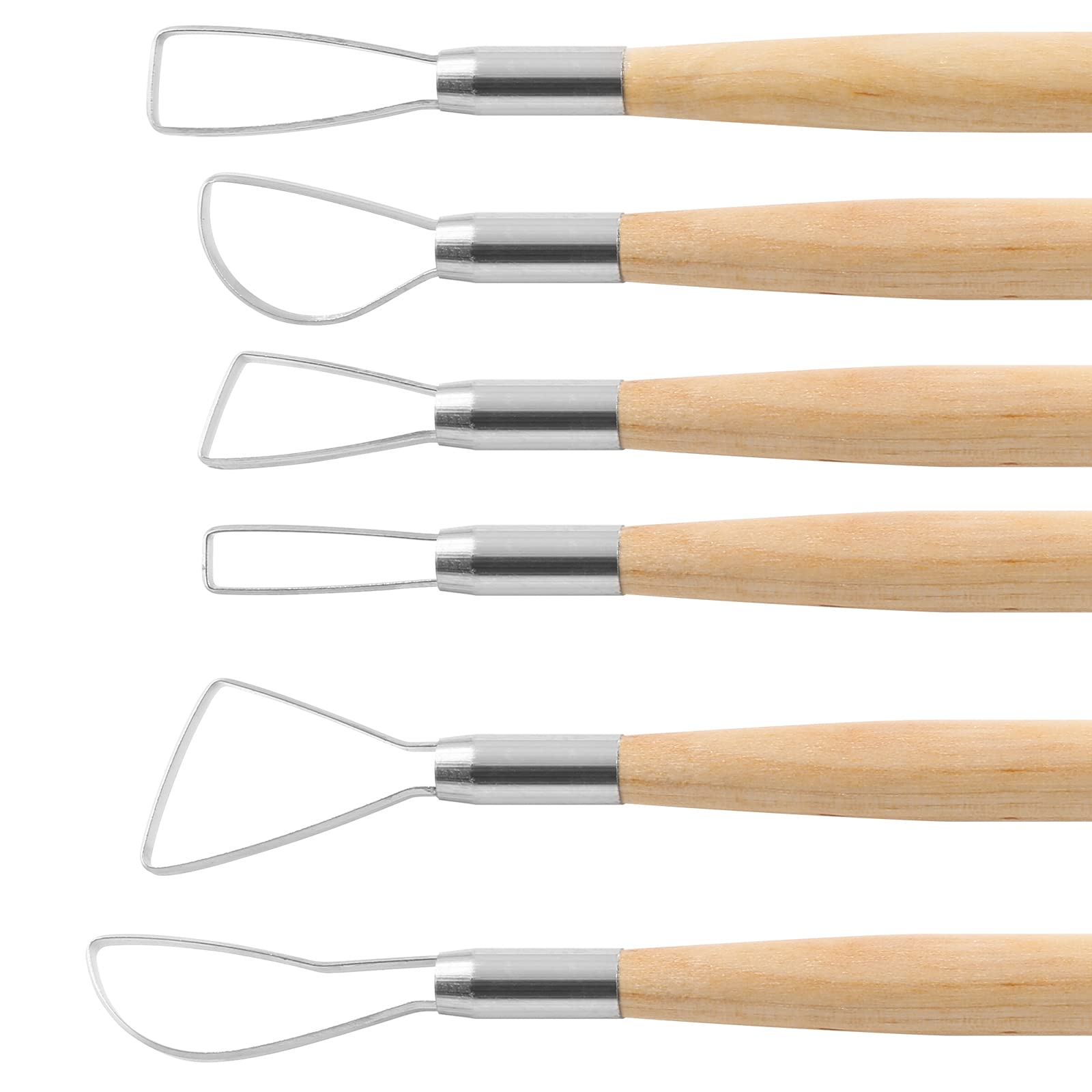 Suiwotin 6pcs Double-Sided Clay Sculpting Tools, Wooden Handle Ribbon Clay Tools, Pottery Trimming Tool, Clay Wire Loop Sculpture Set for Ceramic, Wax Carving Modeling
