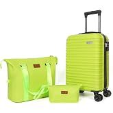 Aklsvion Luggage Set 3 Piece Luggage Set ABS hardshell Spinner Wheels Luggage Carry on Suitcase with Weekender bag &amp; Toiletry bag（Lime）