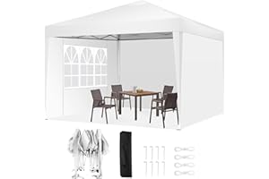 COBIZI 10x10 Pop Up Canopy Tent with 3 Sidewalls Party Tents for Parties Weddings Backyard Waterproof Outdoor Commercial Canopy Event with Stakes, Ropes, White