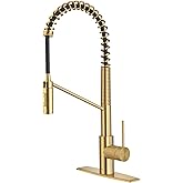 KRAUS Oletto Commercial Style Single Handle Pull Down Kitchen Faucet with QuickDock Top Mount Installation Assembly in Brushed Brass, KPF-2631BB