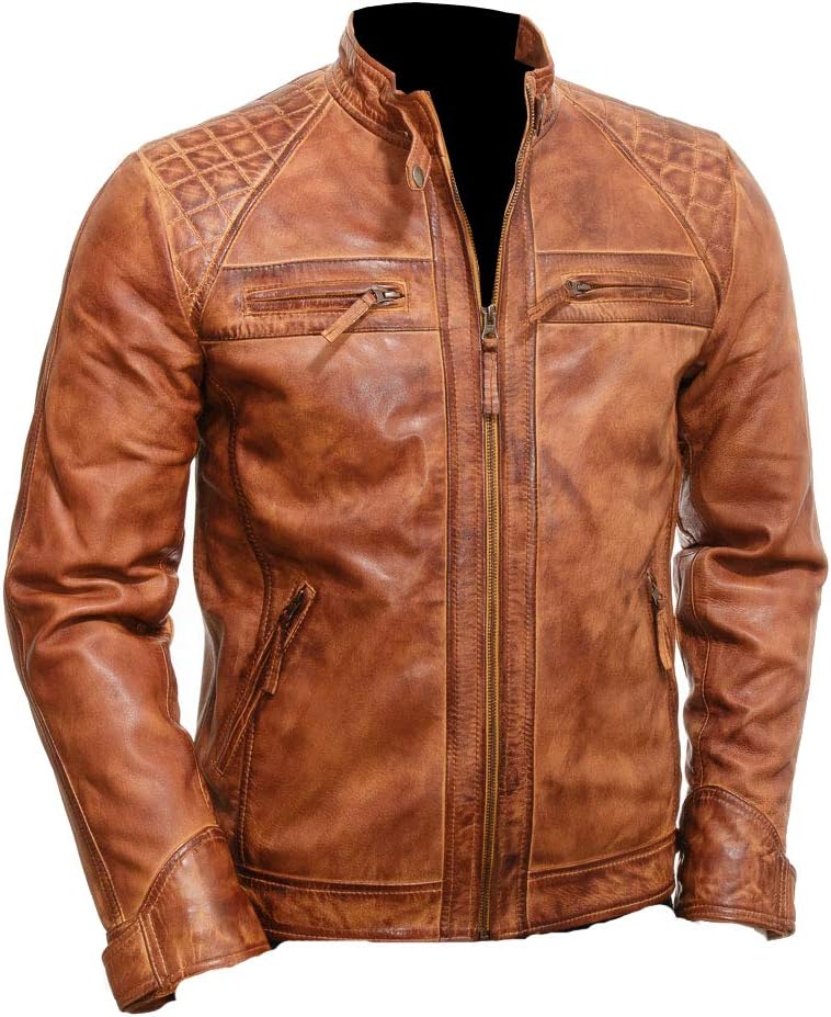 Mens, Classic Brown Café Biker Fashion Genuine Leather Jacket