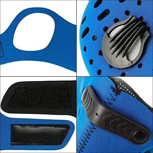 MoHo Dust Mask, Upgrade Version Activated Carbon Dustproof Mask Windproof Foggy Haze Anti-Dust Mask Motorcycle Bicycle Cycling Ski Half Face Mask for Outdoor Activities (Blue+3 Extra Filters)