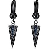 KoyeKei Viking Runes Hoop Earrings for Men Women 925 Sterling Silver Black Spike Abalone Shell Dangle Drop Huggie Earrings Norse Pagan Jewelry Halloween Gifts for Husband Dad