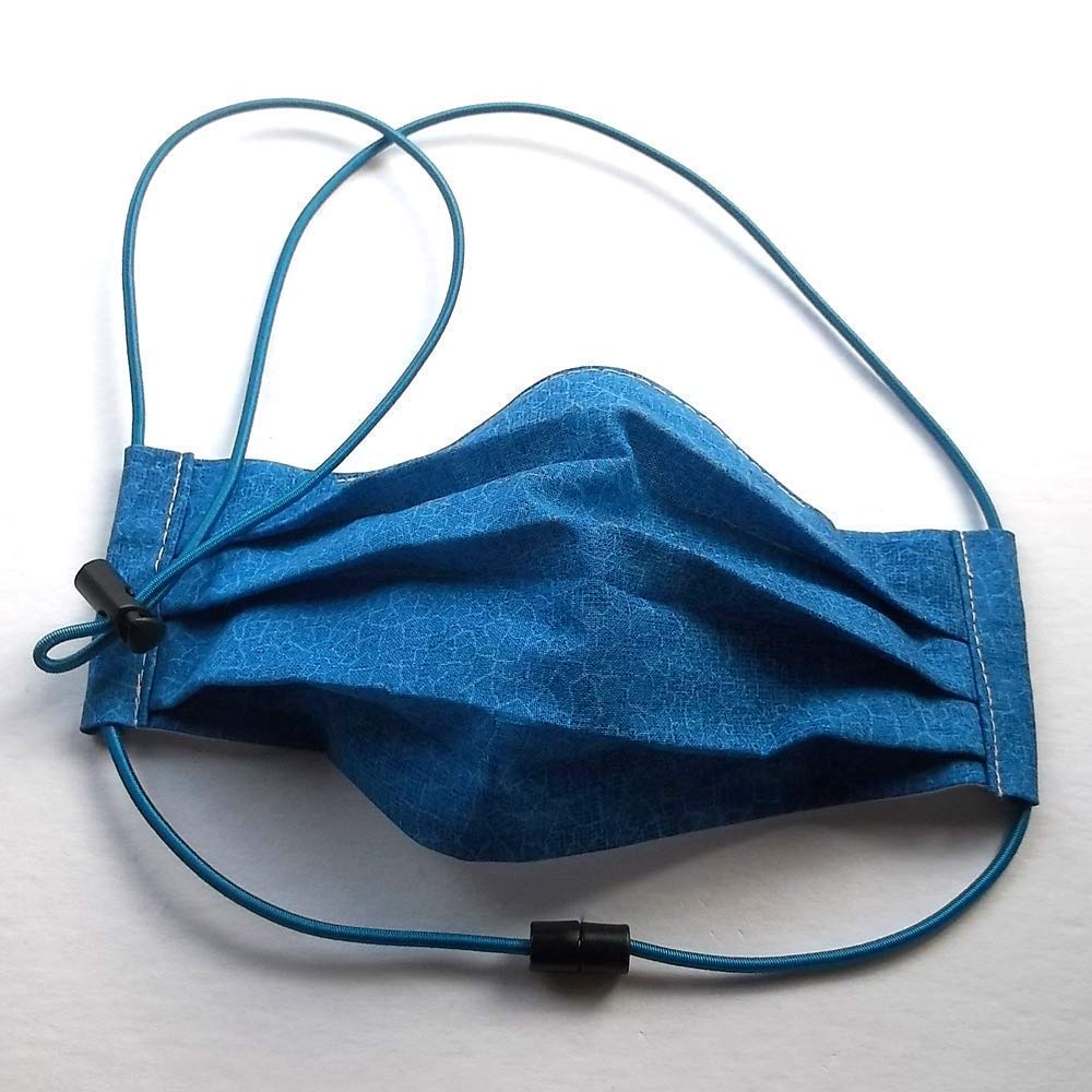 Fabric face mask, adjustable head straps with cord lock, nose wire, cotton fabric