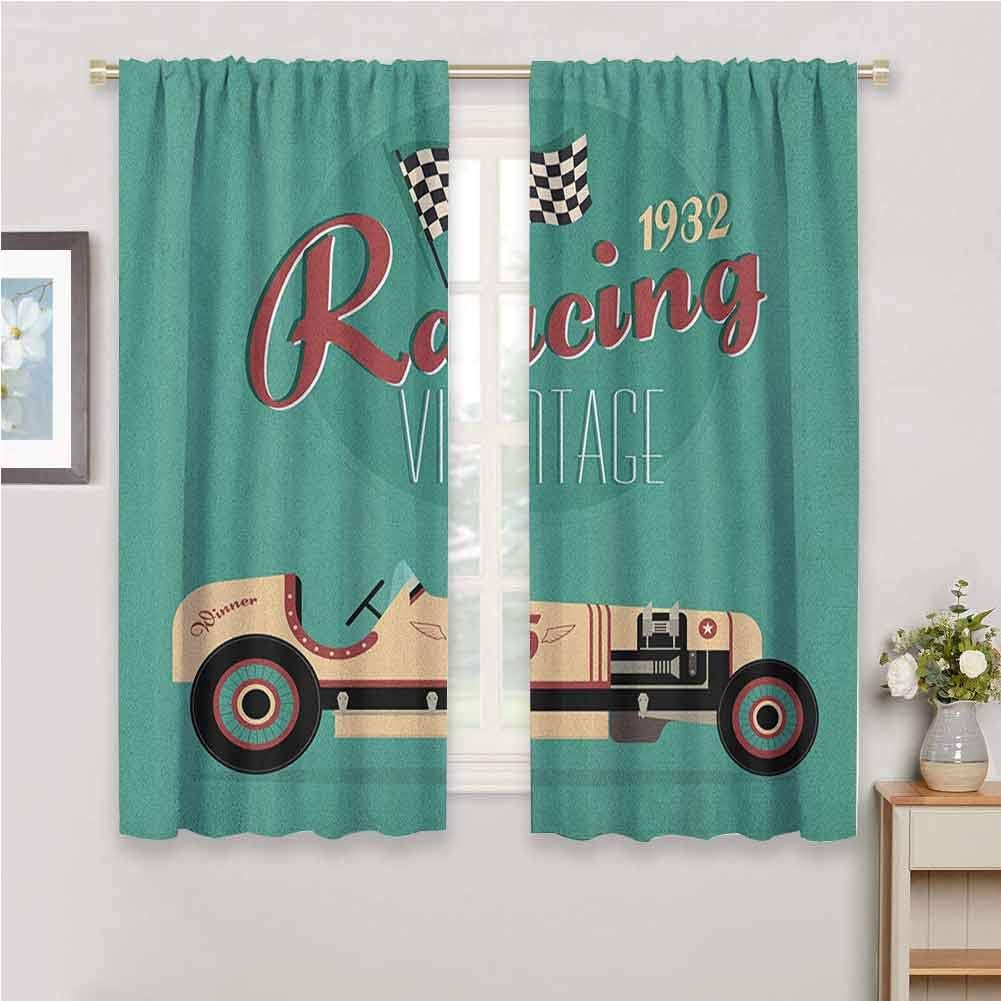 GUUVOR Cars for Bedroom Blackout Curtains Poster Print of a Classic Vintage Automobile Nostalgia Rally Antique Machine Blackout Curtains for The Living Room W84 x L84 Inch Teal Ruby Cream