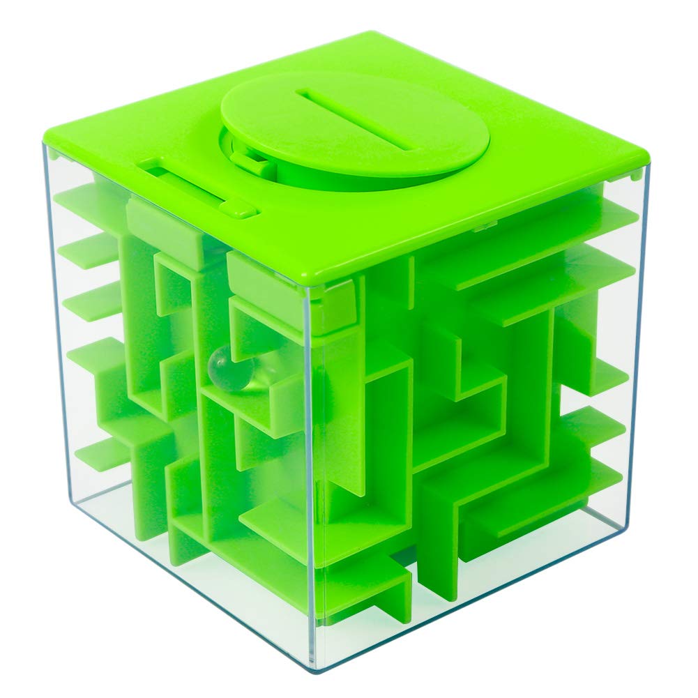 Twister.CK Money Maze Puzzle Box, Creative and Fun Way to Give Small Gift, Maze Money Bank for Kids as Brithday (Green)