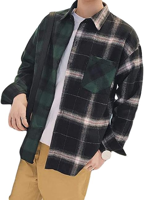 Gergeousチェックシャツ メンズ 切り替え カジュアルシャツ 韓国ファッション ゆる アウター シャツ 通販 Amazon