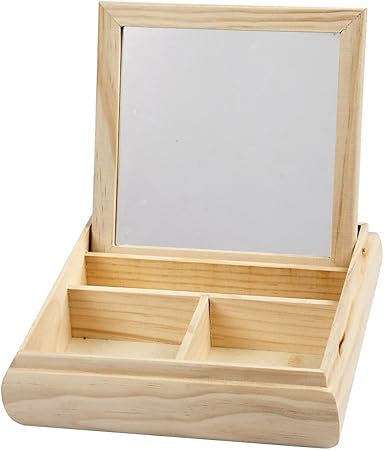 Caja con espejo, medidas 19,5x19,5 cm, grosor 5 cm, pino, 1ud: Amazon.es: Hogar