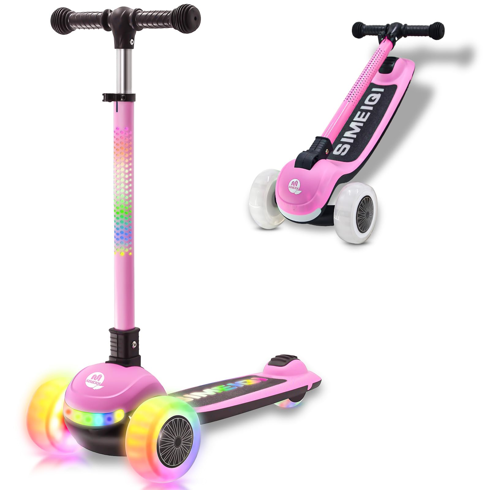 3-Wheels Kids Scooter with LED Light-up Wheels Handlebar & Deck 3 Wheel Folding Scooter for Toddlers Girls Boys Ages 3-12 Lean to Steer, Extra-Wide Wheels, Kick Scooter for Children — image 1