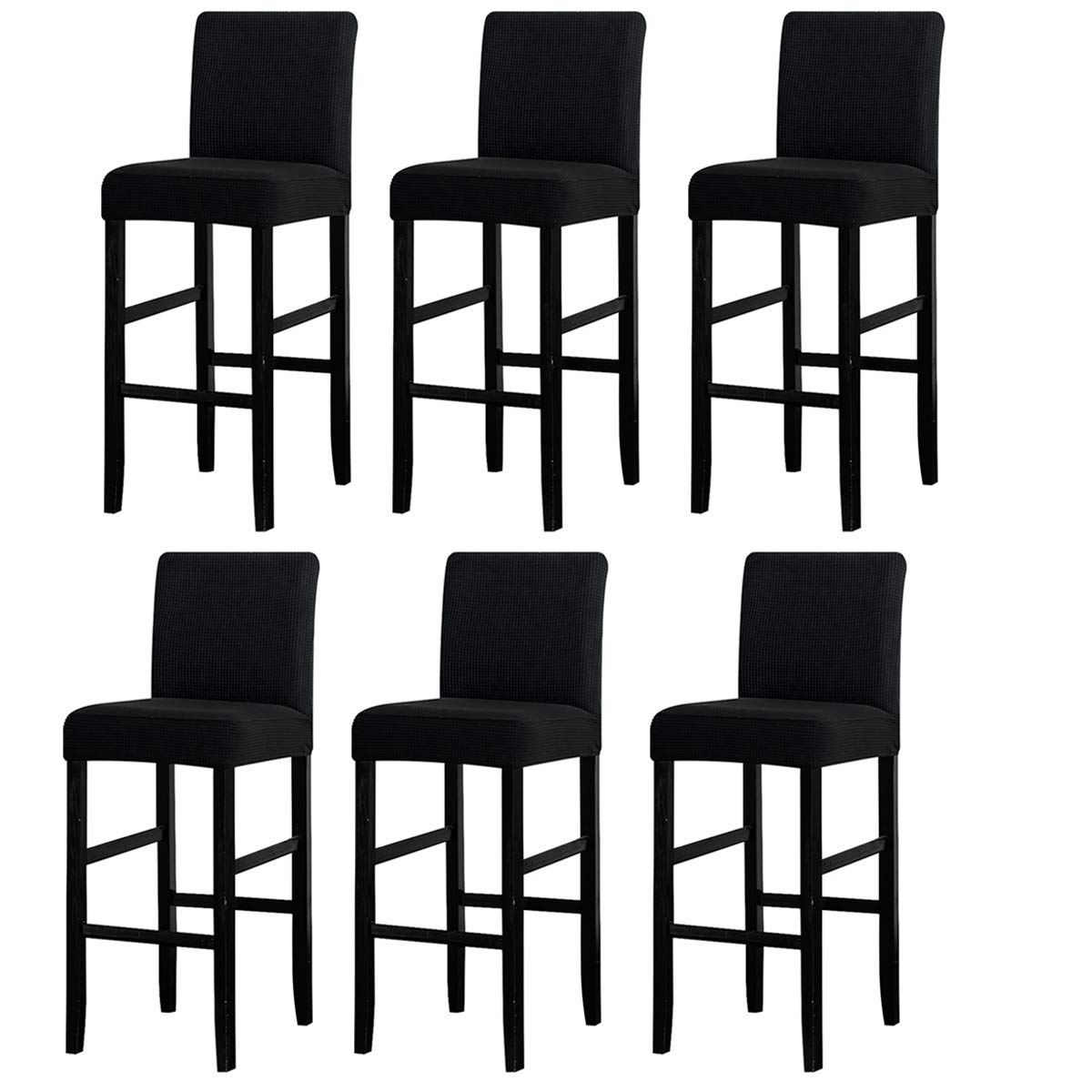 LANSHENG Bar Chair Stool Covers, Stretch Removable Washable Chair Slipcover for Short Swivel Dinning Chair Back Chair Bar Stool Chair (Black,6 Pcs)