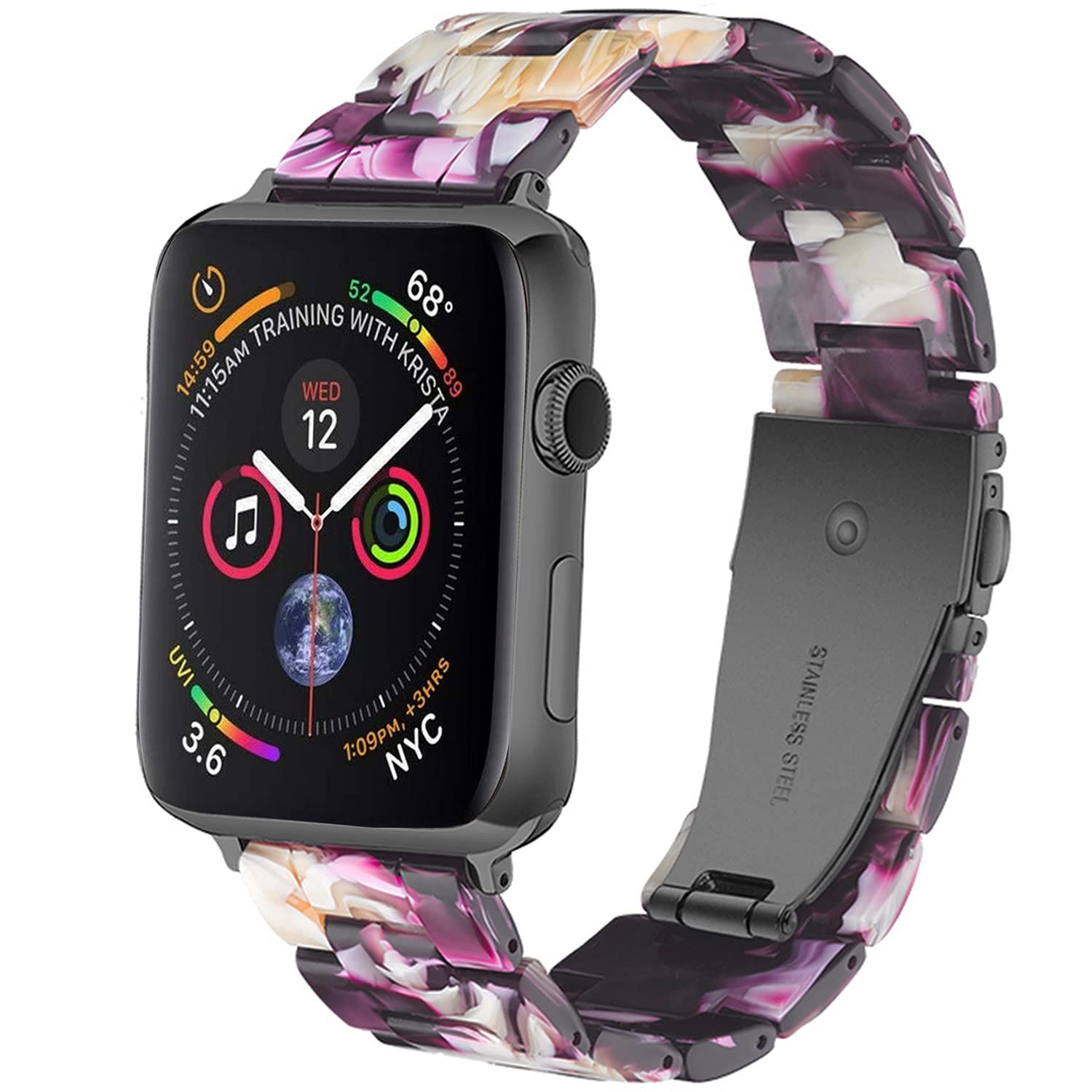 Miimall Resin Strap Compatible with Apple Watch 38mm/40mm, Waterproof Lightweight Band with Stainless Steel Buckle iWatch Strap Bracelet for Apple Watch SE Series 7/6/5/4/3/2/1 38mm/40mm(Purple)