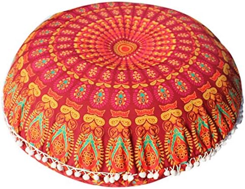 Balakie Throw Pillow Case, Indian Mandala Cushion Cover Round Bohemian Sofa Home Decor Soft Comfortable Pillow Slip Gift(C,Diameter:43cm(17.0"))