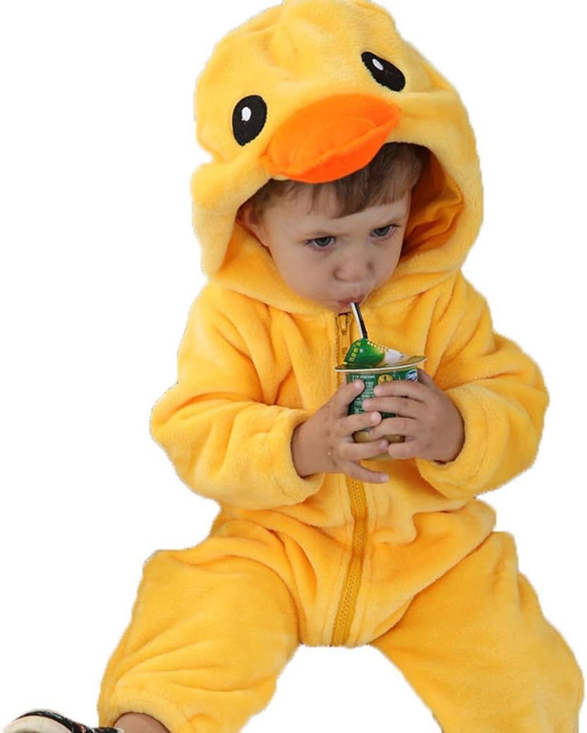 Amazemarket 0-3 Years Romper Outwear Jumpsuit Set Sleepshirts Cute Animal Climb Clothes Baby Infant Snowsuit Autumn Winter Flannel Costumes (18-24months 80-90cm, Duck)