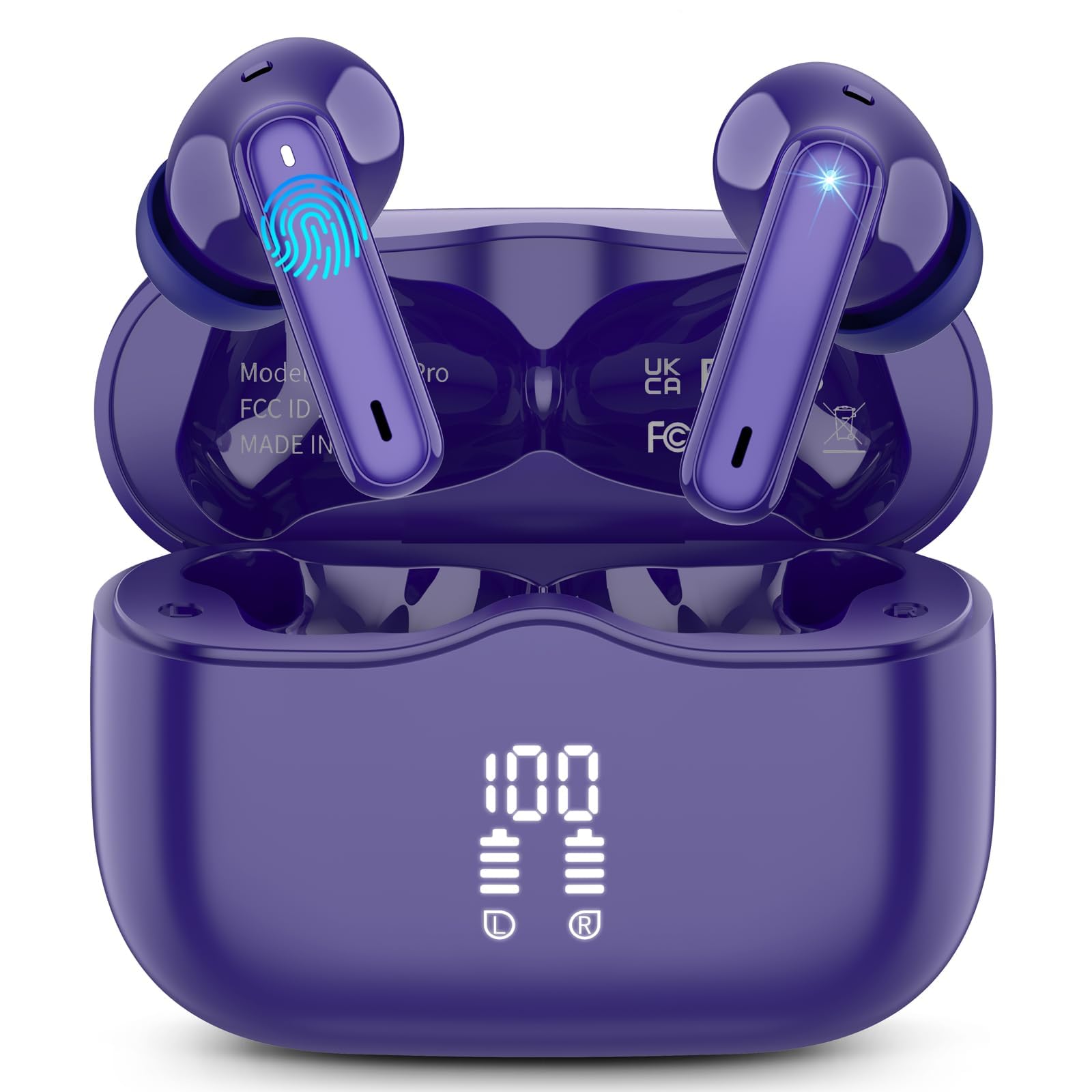 Photo 1 of Wireless Earbuds, Bluetooth 5.4 Headphones in Ear with HiFi Stereo Deep Bass, 4 ENC Noise Cancelling Mic Wireless Earphones 40H, in-Ear Earbud Bluetooth Dual LED Display IP7 Waterproof, Pure-Blue