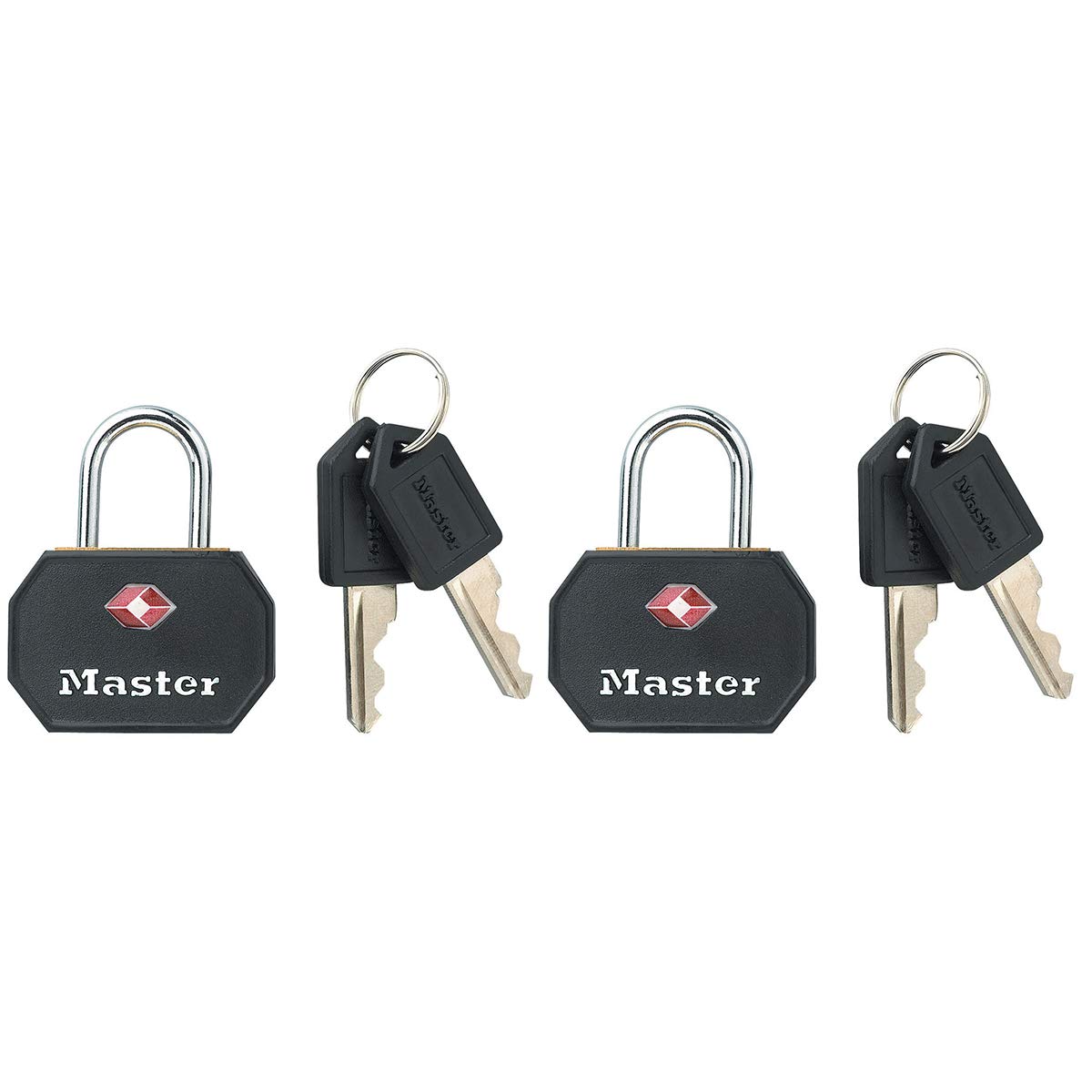 Master Lock 4681EURTBLK Pack of 2 Key Travel Padlocks TSA Certified, Black, 4 x 3 x 2,2 cm