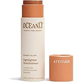 ATTITUDE Oceanly Lightweight Highlighter Stick, Titanium Dioxide-Free, EWG Verified, Plastic-Free, Vegan & Cruelty-free Makeup, Sunset Glow, 0.3 Ounces