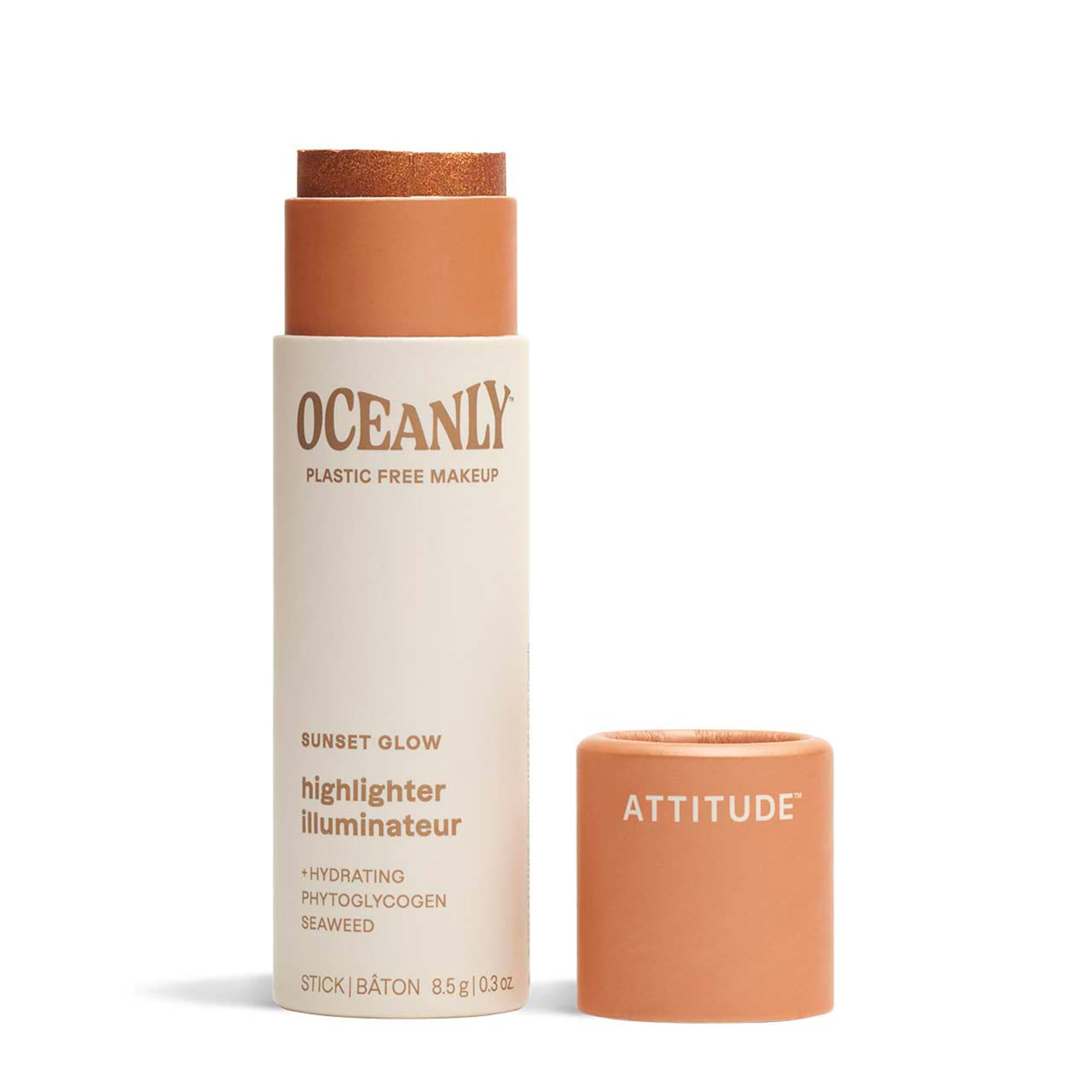 ATTITUDE Oceanly Plastic-Free Lightweight Highlighter Stick, Titanium Dioxide-Free, EWG Verified, Vegan Makeup, Sunset Glow, 8.5 grams