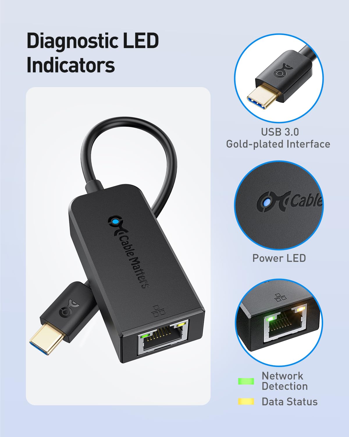 Cable Matters Plug & Play USB C to Ethernet Adapter with PXE, MAC Address Clone (Thunderbolt to Ethernet Adapter, Gigabit Network to USB C) in Black - Compatible with MacBook Pro, XPS, Surface Pro