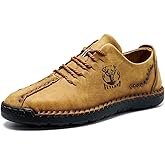 FLYLAND Men's Causal Loafers Leather Handmade Driving Oxford Flats Comfortable Walking Shoes Chukka Boots Business Work Office Shoes