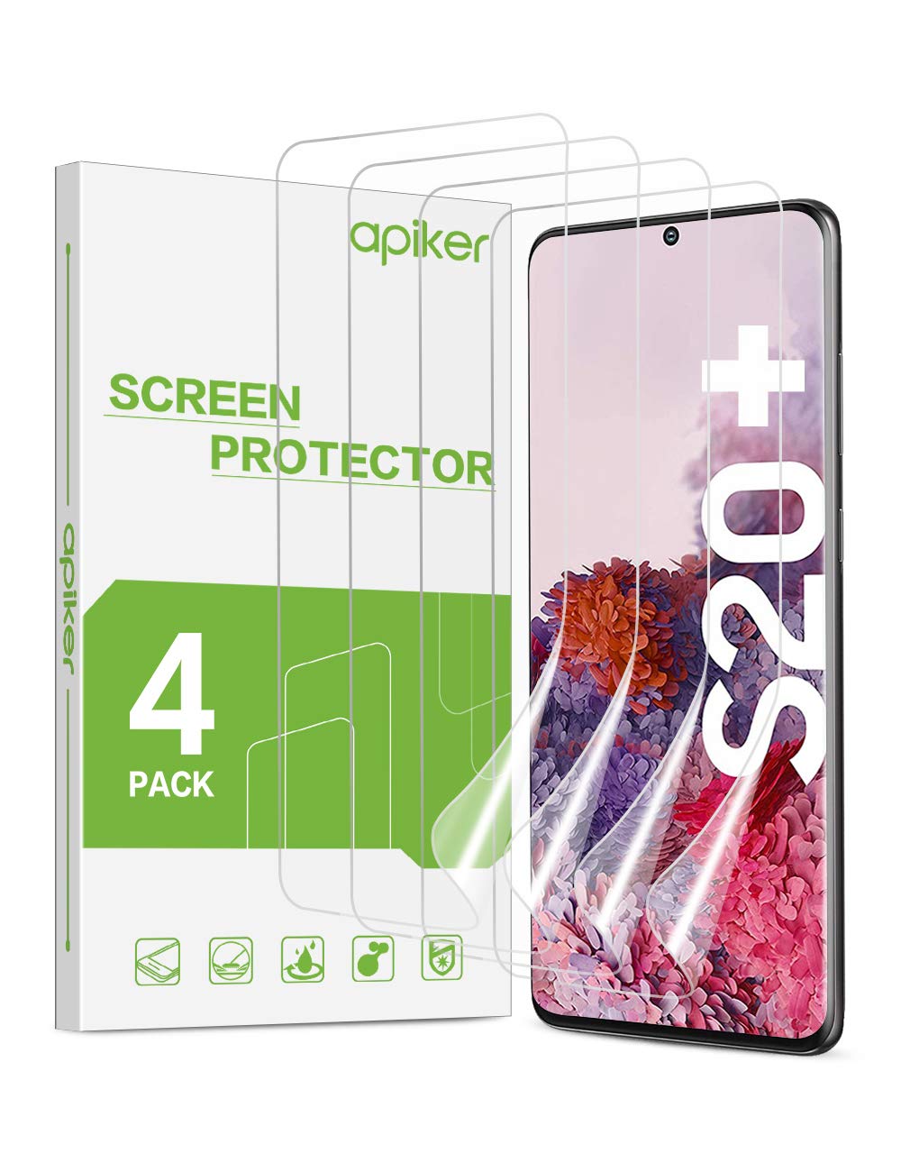 apiker Screen Protector Compatible with Samsung Galaxy S20 Plus/S20+, High Definition, High Sensitivity, Maximum Coverage