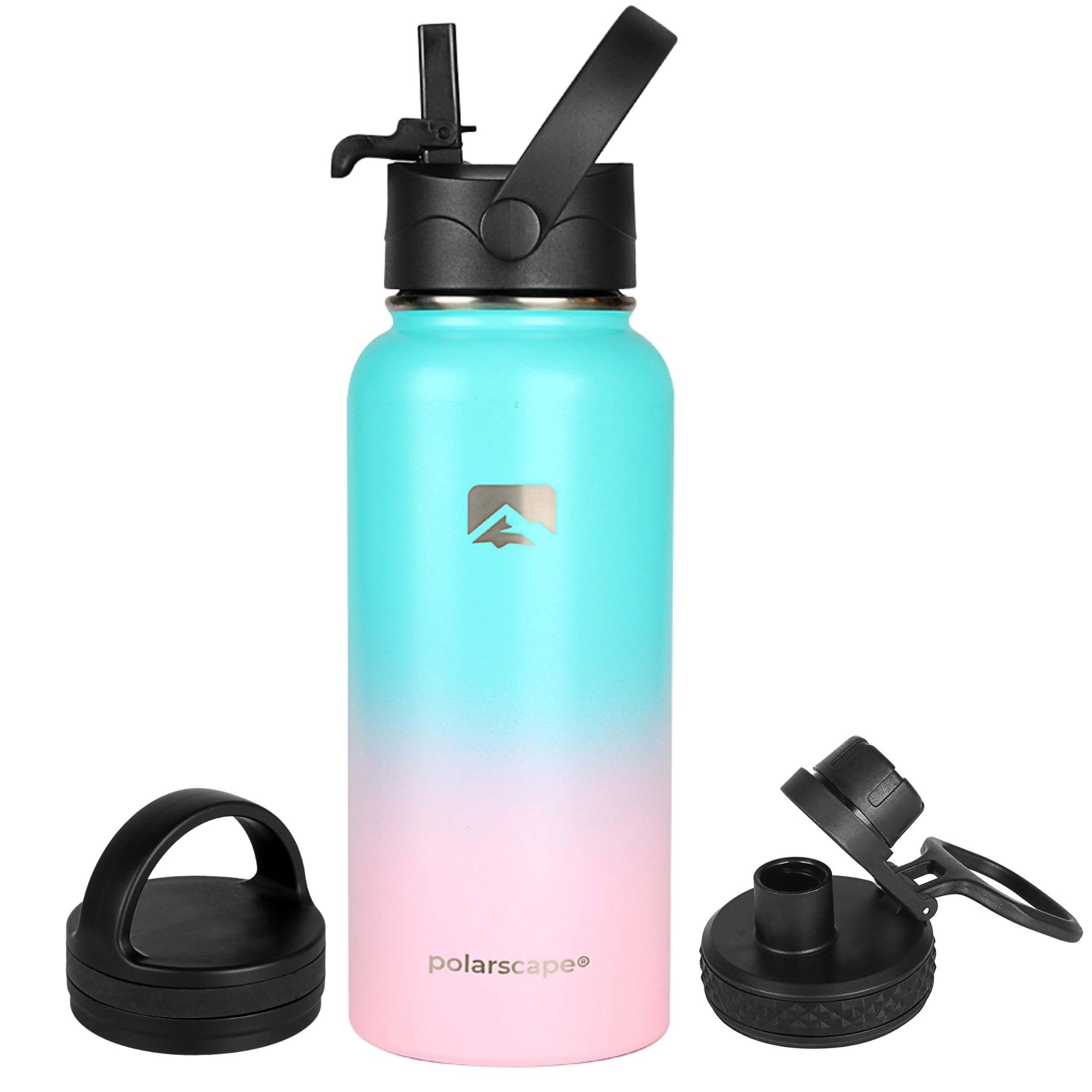 Polarscape Stainless Steel Insulated Water Bottle with Straw - Metal Water Bottle, Includes 3 Lids, 2 Straws, and Straw Brush - Wide Mouth, Double-Walled, BPA Free, Leak Proof - 1L Bubble Bliss