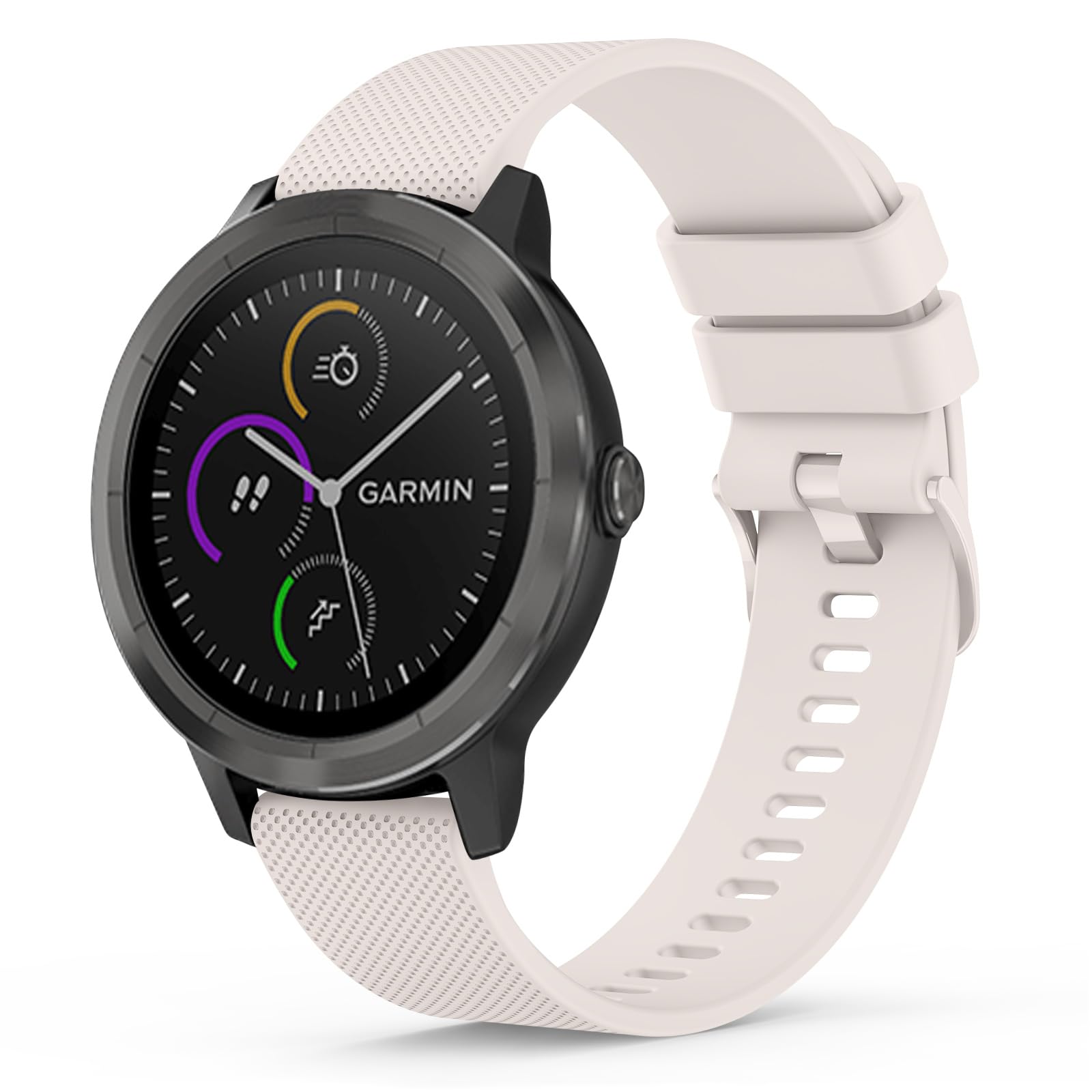 20mm Strap for Garmin Vivoactive 3/3 Music/Venu/Venu 2 Plus/sq/sq 2/Forerunner 245/645/55, Soft Silicone Watch Band Replacement for Garmin Vivomove HR (Starlight)