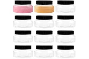 TUZAZO 5 Oz Plastic Container Tuscany Jars with Lids BPA Free, 12 Pack Empty Round Clear Cosmetic Containers Body Butter Jars for Lotion, Cream, Gel, Sugar Scrub