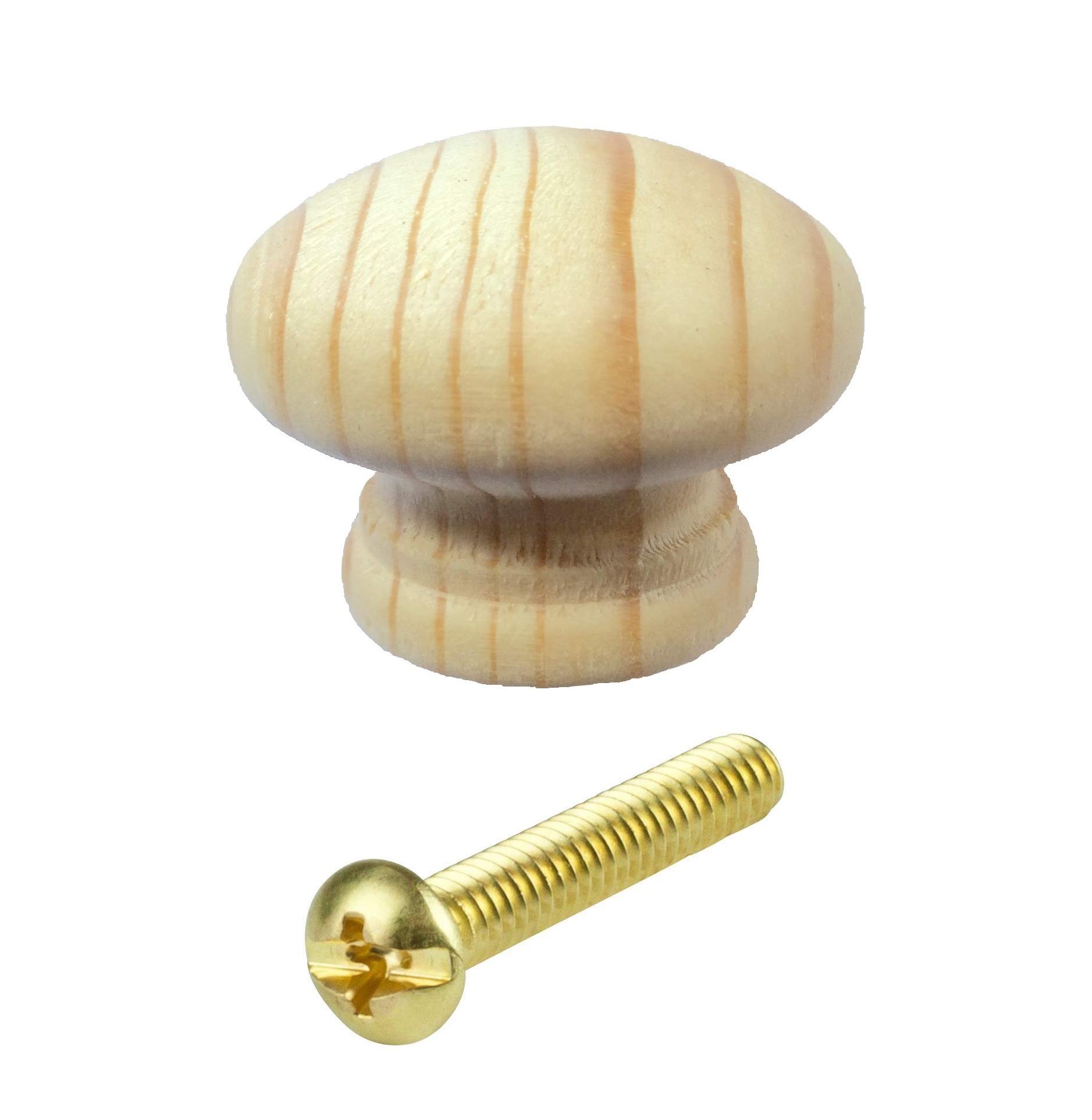 Merriway BH02561 (4 Pcs) Unlacquered Pine Wooden Cupboard Cabinet Door Knob, 45mm (1.3/4 inch) with Bolt and Insert - Pack of 4 Pieces