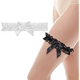 oruola 2pcs Black Garter,White Wedding Thigh Garter,Garters for Bride,Elastic Lace Leg Garters with Bowknot for Party Wedding Accessories for Women Teen Girls