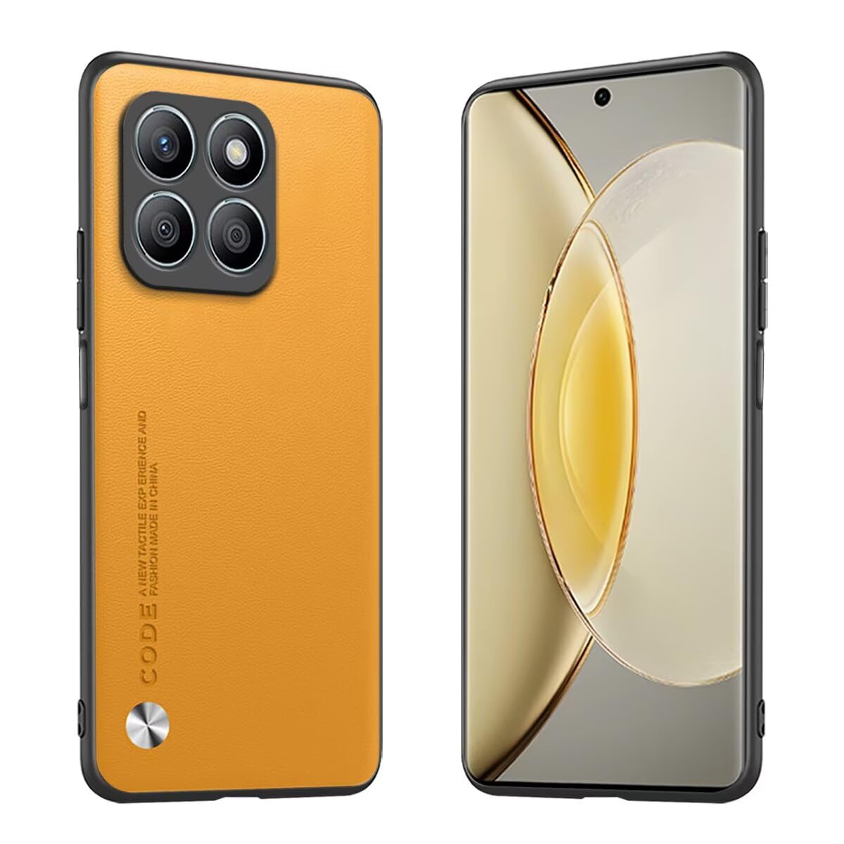 Longstong Phone Case Suitable for HONOR 200 Smart/HONOR X7C / HONOR X6B 5G (6.8"), CODE Series Metal Leather Protective Cover - Yellow