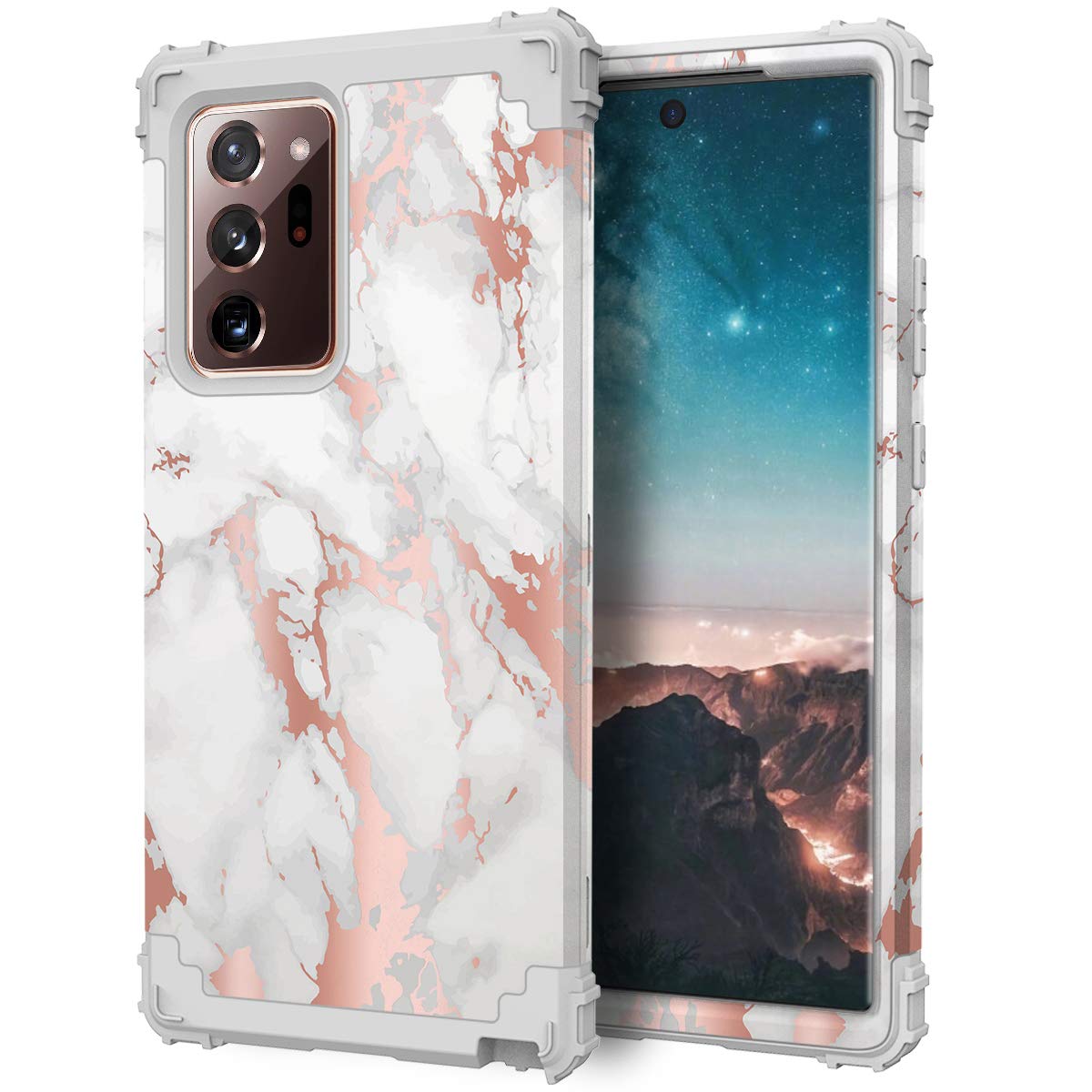 ZHK Compatible with Galaxy Note 20 Ultra Case, 3 Layer Heavy Duty Shockproof Hard PC+Silicone Rubber Hybrid Sturdy Full-Body Protective Case Cover for Galaxy Note 20 Ultra 5G(2020)-Marble