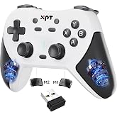 XPT 2.4G Wireless Bluetooth Gaming Controller for PC, Switch 2/1, PS4, PS3 | Features Macro Programmable Buttons, 3D Joystick,Adjustable Turbo and Dual Vibration,Automatic Burst Mode,wake-up(White)