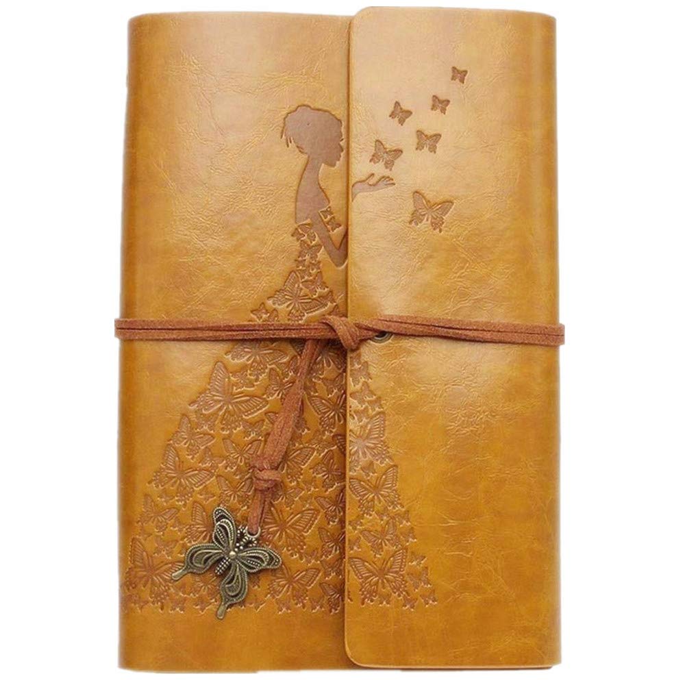 Leather Journal Notebook, Travel Journal, Refillable Journal with Kraft Plain Paper for Writing, Notes, Sketch Book, Personal Diary, Beautiful Gift Box for Women Girls, Vintage, A6, Yellow