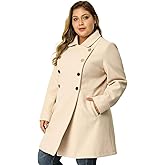 Agnes Orinda Women's Plus Size Coat A-Line Peter Pan Collar Double Breasted Fall Winter Peacoat