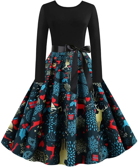 Amazon Co Jp パーティー 秋冬レディースファッション ワンピース クリスマス レディース 秋冬 ドレス クリスマス衣装 長袖 花柄 ハイウエスト 秋冬ワンピース カジュアル レディース クリスマス衣装 コスチューム クリスマス ドレス パーティー 宴会 服 ファッション小物