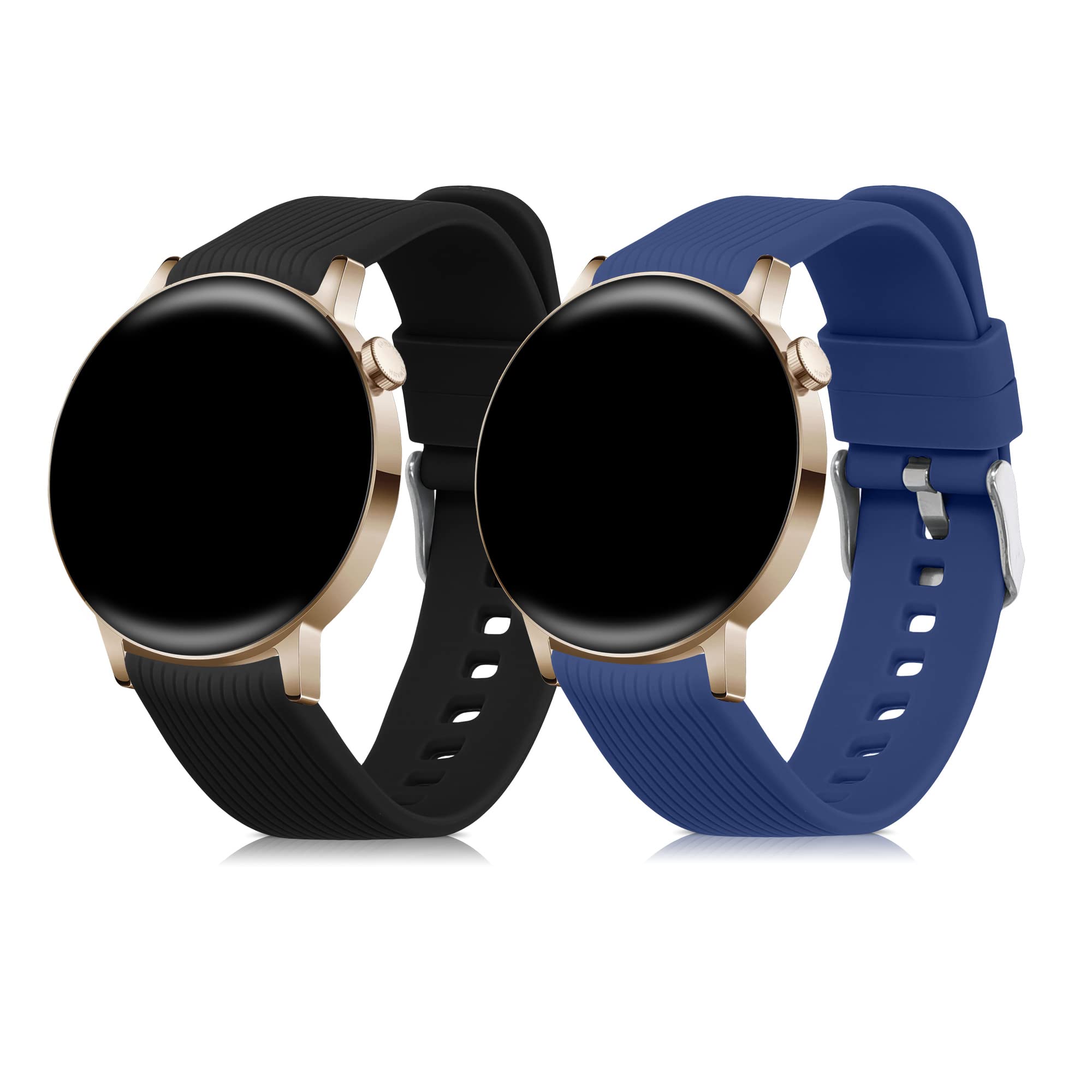 kwmobile 2x Straps for Huawei Watch GT 3 Pro 43mm / Watch GT3 42mm / GT2 42mm / MagicWatch 2 42mm Watch Strap - Silicone Replacement Watch Strap Set - Replacement Bands Black/Dark Blue