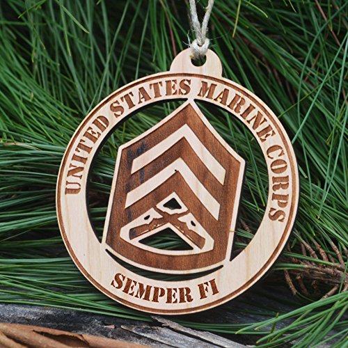 Wooden Marine Corps Staff Sergeant Christmas Ornament