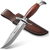 DRACHENADER Hunting Knife with Leather Sheath W-S-PTG, 10.47" Tactical Fixed Blade Bowie Knife with African Rosewood Handle �C