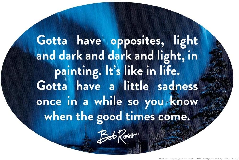 Bob Ross Gotta Have Opposites Famous Motivational Inspirational Quote Dark Cool Wall Decor Art Print Poster 24x36