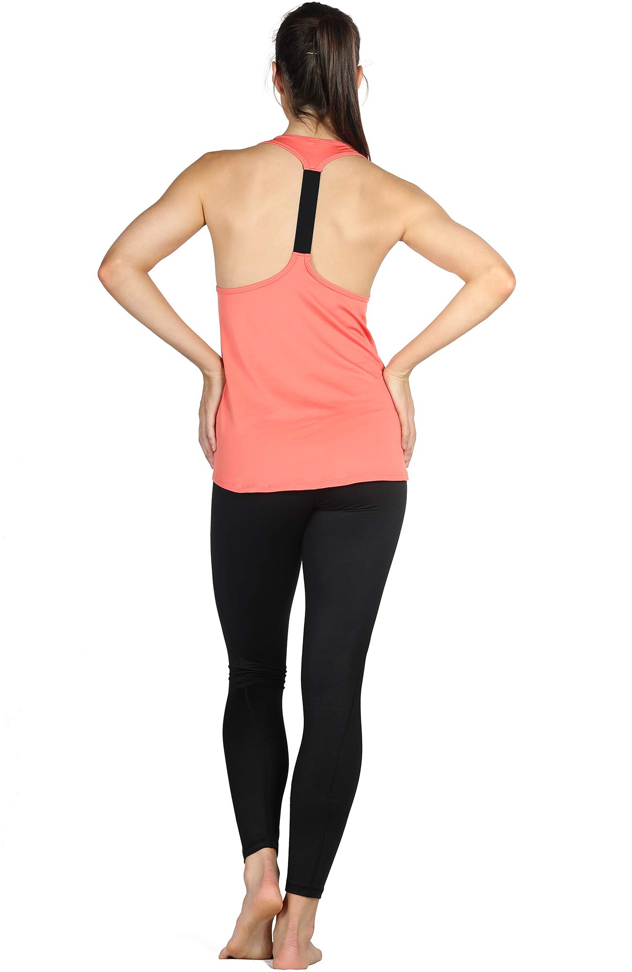 icyZone Activewear Workout Yoga Fitness Sports Racerback Tank Top T-Back Women (L, Fusion Coral)